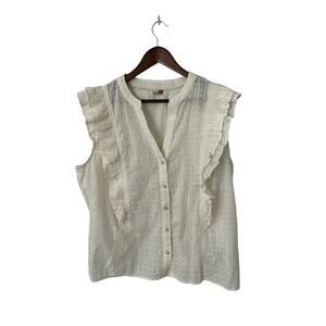 Pilcro and the Letterpress Swiss Dot Blouse Women large Ruffle Metallic‎ Fibers